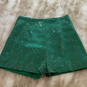 Green rhinestone shorts